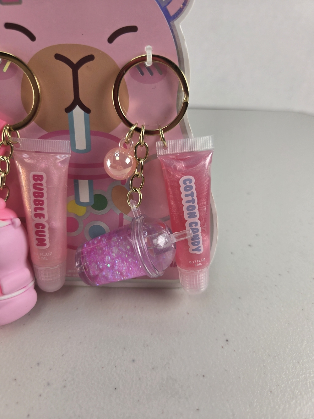 Capybara Pink Kids Keychain Lip Gloss & Charm Set - Picture 4 of 5